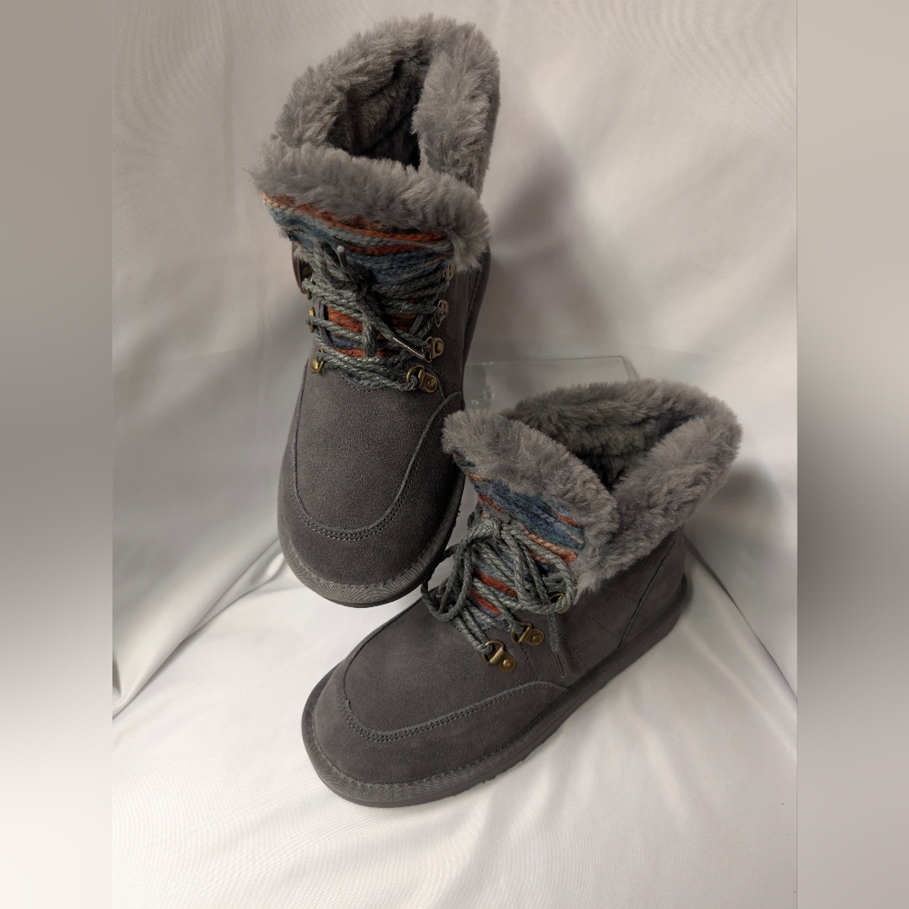 Lamo Winter Suede Boots Gray Splash Proof Size 7 Comfort Foot Faux Fur NIB - Picture 10 of 13